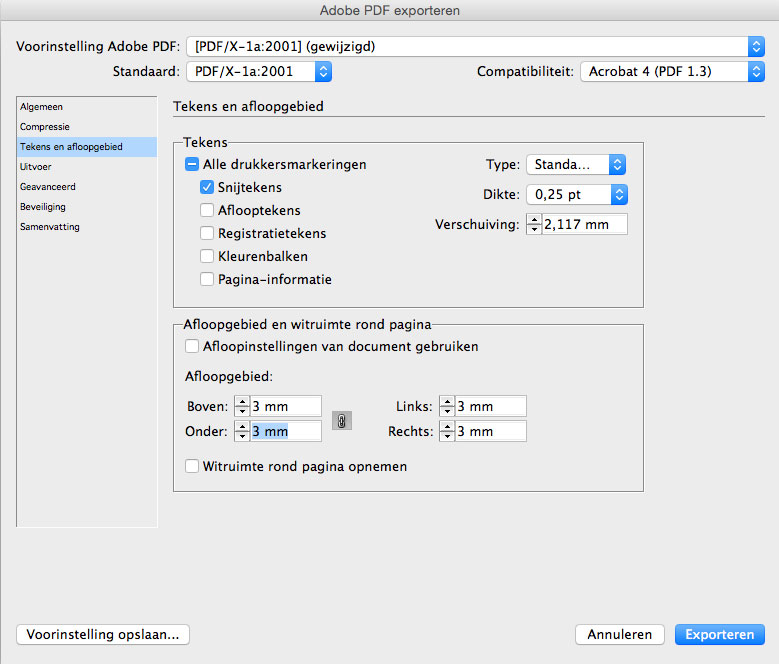 PDF exporteren met afloop